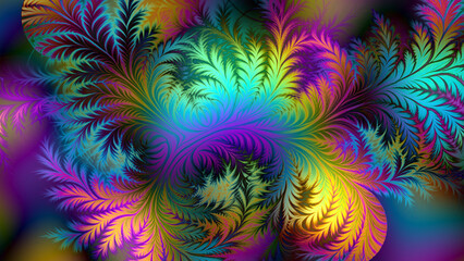 Explosion of spectral colors in motion, creativity and imagination, abstract fractal flowers