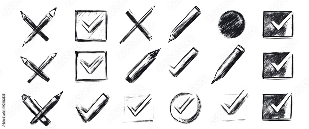 Canvas Prints a set of modern illustration symbols that represent check boxes, exam marks, and checklist marks. sk