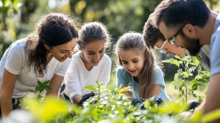 Family Cultivating Nature Together in Garden Learning and Growing