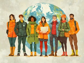 Obraz premium Diverse Global Community Embracing and Connection for a Sustainable Future