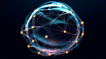 Sphere with connecting points. Global Connection Technology. The accumulation of information. 3D rendering.
