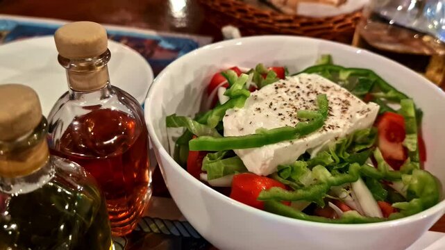 delicious typical salad dish with panela cheese, oils and dressings.