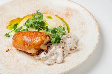 chicken with mashed potato and salad