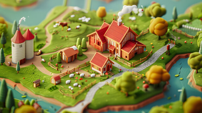 Farm Map isometric game 3D