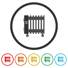  Electric heater Icon. Set icons in color circle buttons