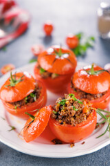 stuffed tomato with ground meat and herbs