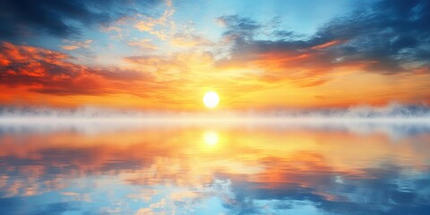 Obraz premium Serene sunset tranquil water with vibrant cloudscape