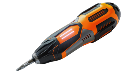 Future wireless electric screwdriver with LED light on white background