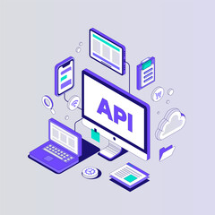 API Software Integration concept. Isometric vector illustration