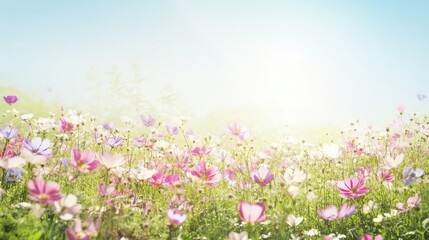 Fototapeta premium Tranquil sunlit wildflower meadow in full bloom