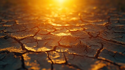 Obraz premium Cracked Drought Soil During Sunset, Environmental Crisis Scene