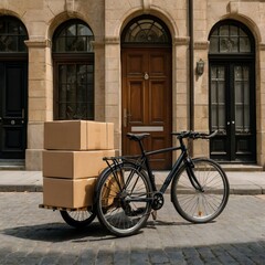 Fototapeta premium Parcel truck carrying the container and box