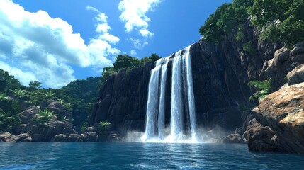 Fototapeta premium Majestic Waterfall Cascading into Clear Blue Pool