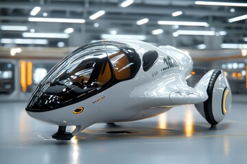 Futuristic Spaceship Docked in Sleek Spaceport Environment