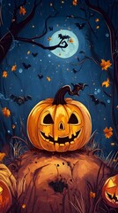 Captivating Pumpkin Lantern Surrounded by Spooky Woodland Scene with Enchanting Autumn Ambiance