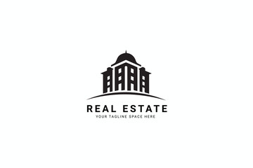 Stylized building logo design for real estate company branding