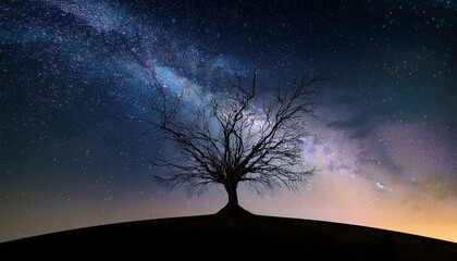 surreal abstract of the death tree over milky way background, with dark and dramatic tone