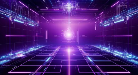Purple tech grid abstract backdrop with futuristic elements