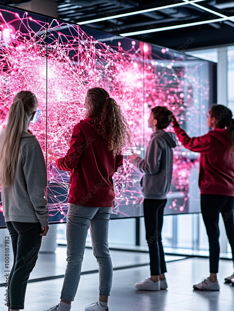 Poster quantum-powered learning environment featuring a group of students collaborating on complex quantum 