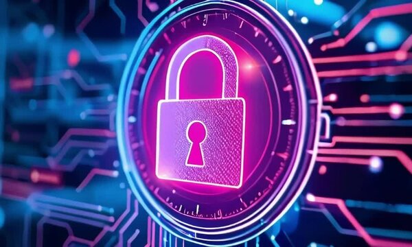Cyber Security Concept with a Padlock on Circuit Board