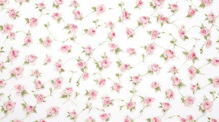 seamless pattern with pink flowers, Tiny pink roses on a white background, a vintage shabby chic style pattern.