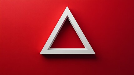 White three dimensional triangle against a rich deep red background for visual impact