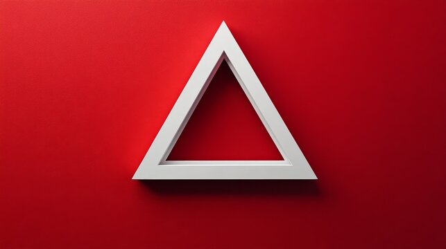 White three dimensional triangle against a rich deep red background for visual impact