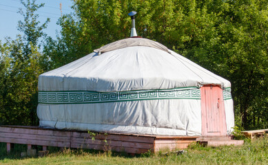 Yurt stands in the steppe. Home of nomads