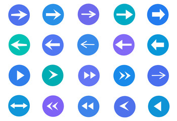 矢印　アロー　セット　丸　素材　あしらい　飾り　パーツ　早送り　再生　巻き戻し　戻る　進行方向　案内　標識　誘導　順路　順番　指示　掲示　転送　販促　サイン　シンプル　スタンプ