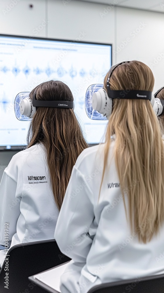 Poster a modern classroom where quantum-powered holographic displays help students visualize quantum wave f