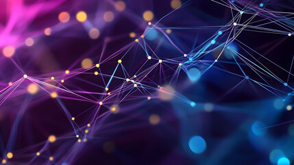 Abstract background with interweaving of colored lines and dots. Network connection structure. Data exchange. 3D