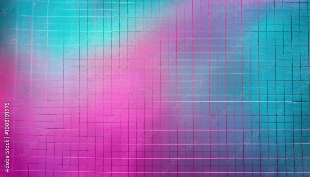 Poster Vibrant Gradient Grid: Abstract Pink and Blue Ombre Background with Intersecting Black Lines Forming a Geometric Pattern on a Textured Surface