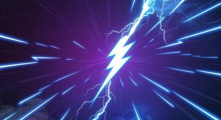 Neon blue thunder sparks with flickering effects in anime cartoon style background