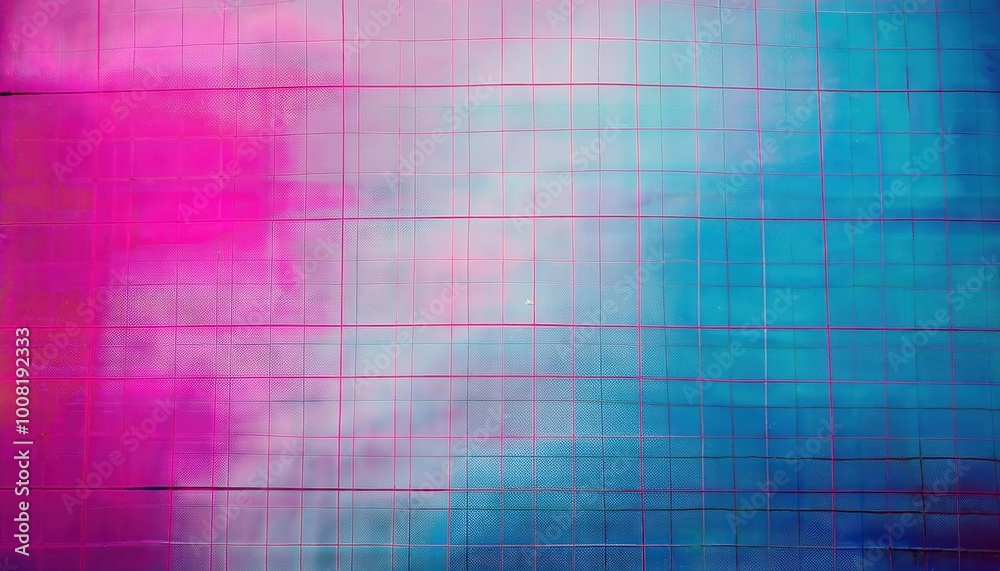 Poster Vibrant Gradient Grid: Abstract Pink and Blue Ombre Background with Intersecting Black Lines Forming a Geometric Pattern on a Textured Surface
