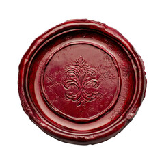 Red wax seal with floral design, isolated on transparent cutout background