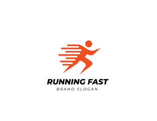 Running fast marathon trail run logo vector graphic illustration. Running man sport athletic logo design template
