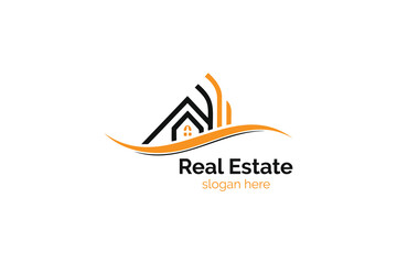 Creative real estate logo depicting dynamic rooflines and swoosh