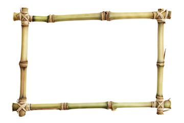 Natural bamboo frame with tied corners, isolated on transparent cutout background