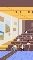 People in theater auditorium watching performance diverse audience seating modern interior