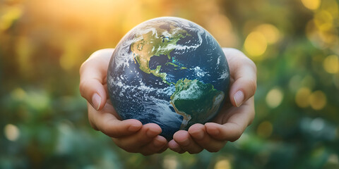 Hand Holding Crystal Globe with Natural Background