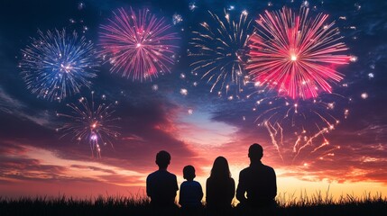Spectacular fireworks illuminate the night sky with enthusiastic crowd in the foreground