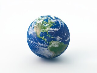 Fototapeta premium 2408 71.A vibrant blue and green globe of Earth is placed against a clean white background, with the continents clearly visible and softly illuminated. The stark simplicity of the background draws