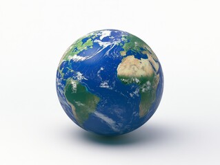 Fototapeta premium 2408 71.A vibrant blue and green globe of Earth is placed against a clean white background, with the continents clearly visible and softly illuminated. The stark simplicity of the background draws