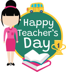 Happy Teacher's Day Banner with a Female Teacher