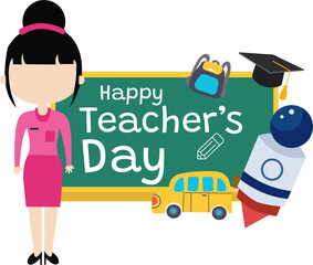 Happy Teacher's Day Banner with a Female Teacher