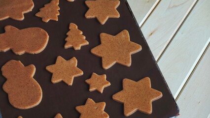 Cookies Unbaked Festive Shapes Brown Baking Tray Top