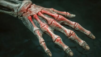 Detailed anatomical illustration of a human skeleton hand showing bones and joints. Perfect for educational use and medical reference.