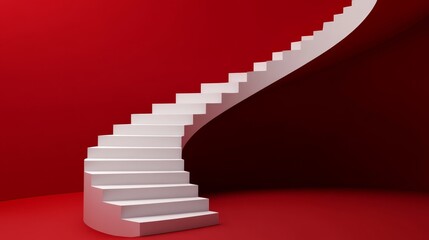 Elegant white 3d staircase design set against a rich deep red backdrop for visual impact