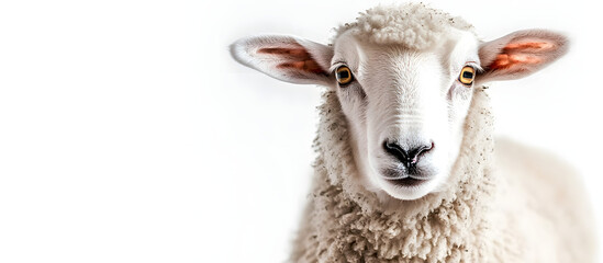 Fototapeta premium Close up view of sheep featured in a studio setting with a white background ideal for incorporating a copy space image