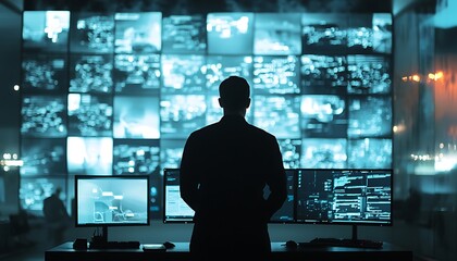 Digital safeguarding by a security officer watching over a computer network.
